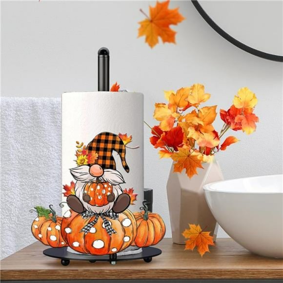 Pumpkins Gnomes  Paper Towel Holder Stand, Metal Autumn Decoration - Picture 2 of 7